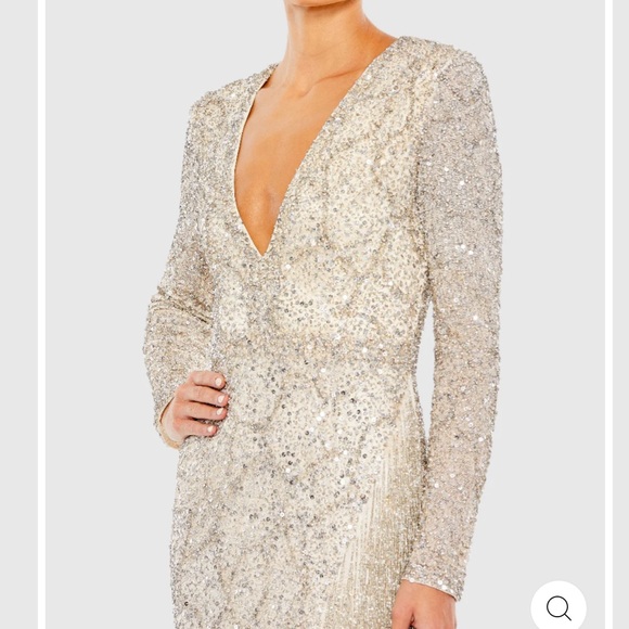 Mac Duggal Embellished long Sleeve V Neck Beaded Hem Gown 5747 - Picture 2 of 11